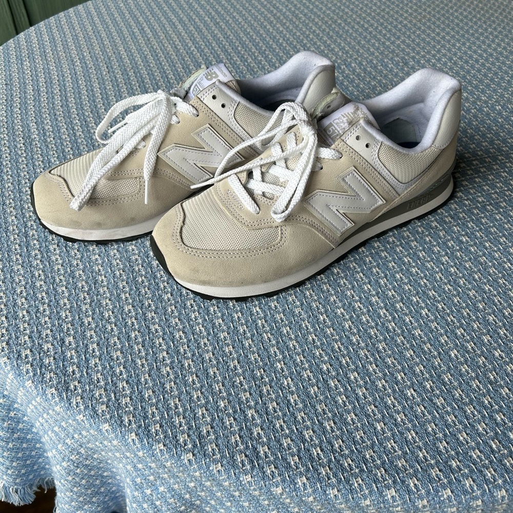 New Balance Beige and White Running Shoes